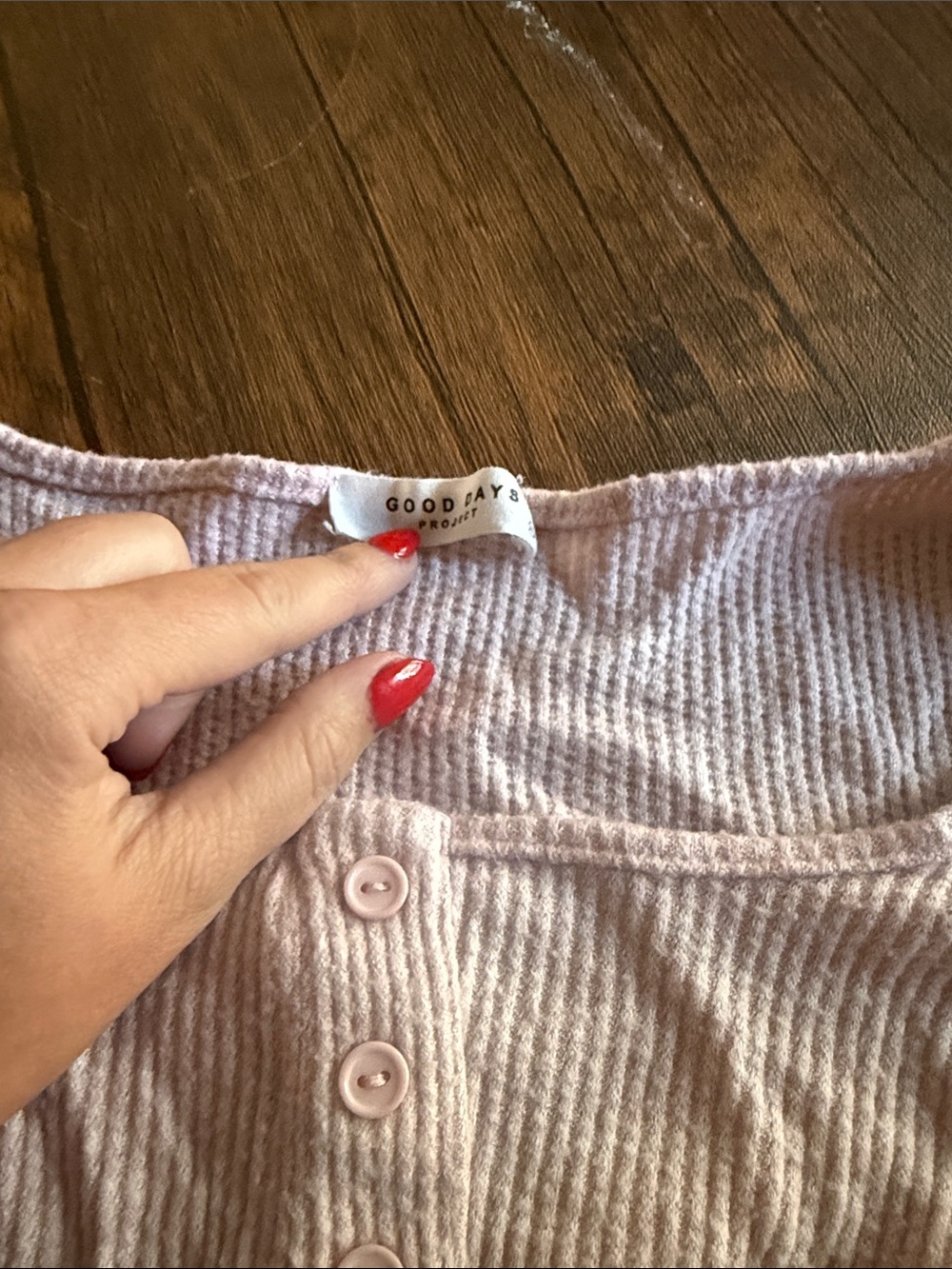 Light Pink Ribbed Button-Front Peplum Top - Picture 2 of 2
